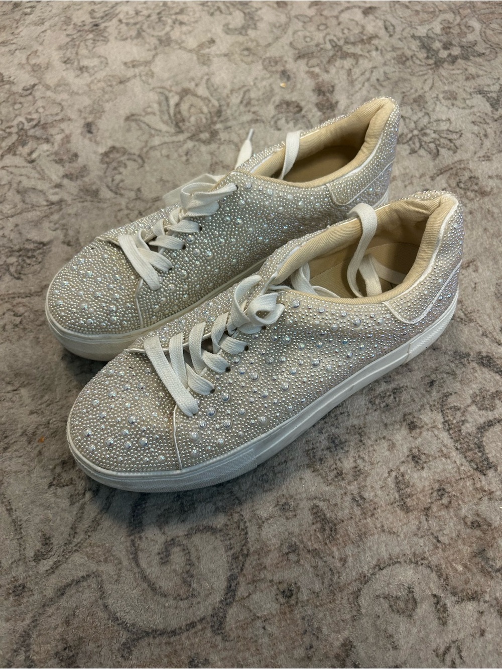 Women’s Ivory Pearl-Embellished Fashion Sneakers